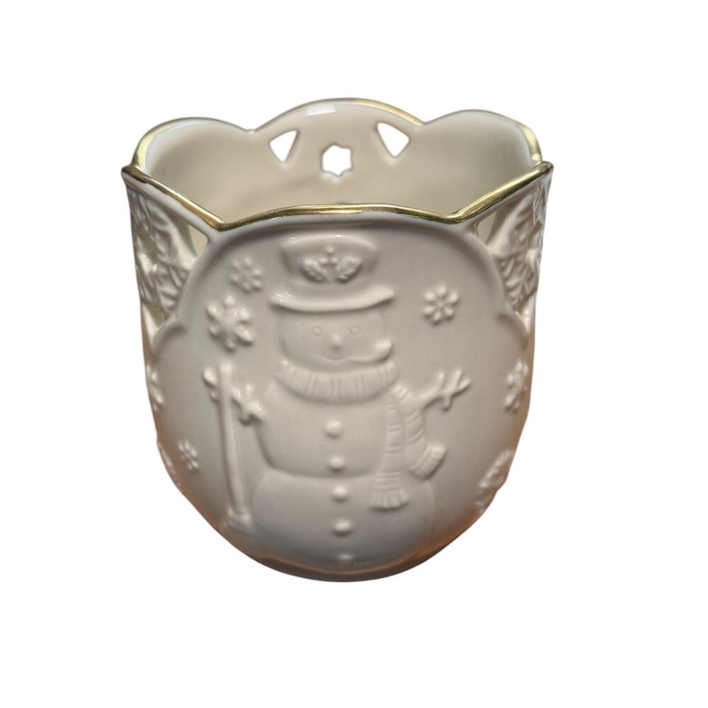 Lenox Merry Lights Snowman Votive Holder With Gold Trim Porcelain Candle Holder